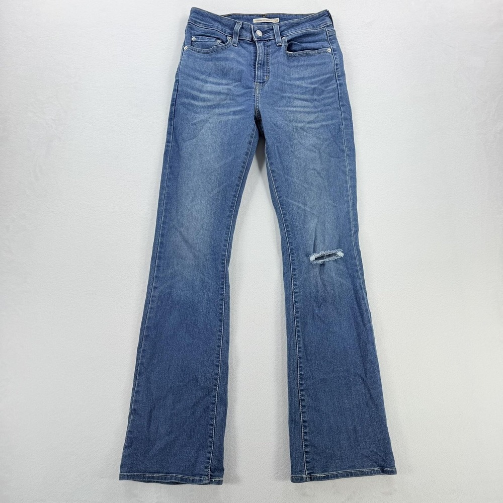Levi's 725 High Rise Bootcut Jeans Womens 28 Blue Denim Distressed Medium Wash
